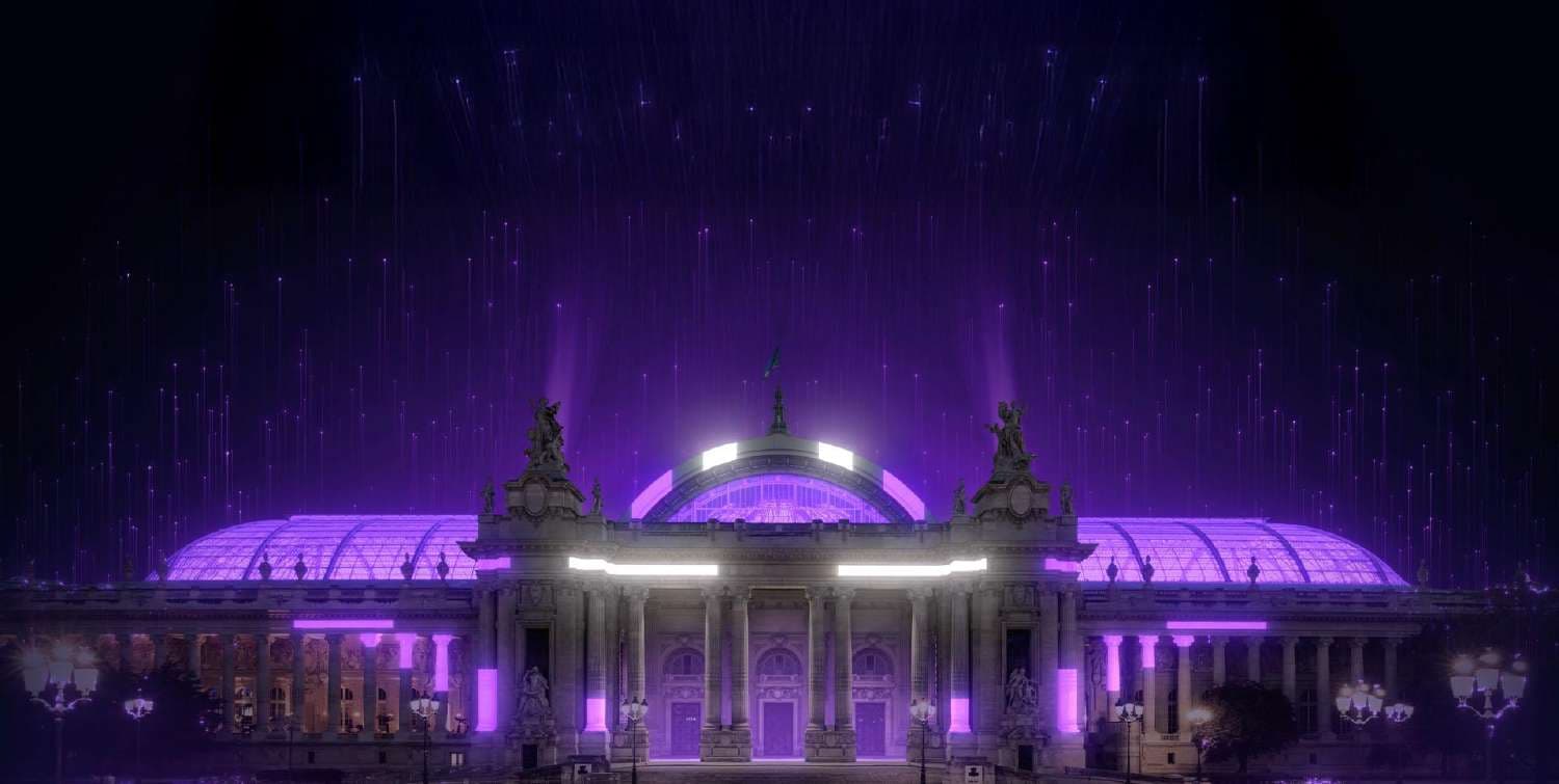 The Grand Palais in Paris lit in purple for Adopt AI